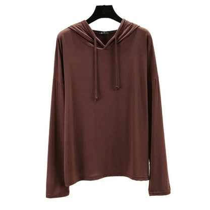 Spring Summer New Modal Long Sleeve Hoodie T-Shirt Women plus Size Loose Base Shirt Slimming Sun Protection Top Korean Style