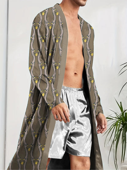 Spring and Autumn Men's Sleeping Robe 3D Digital Printing, Trendy Quick Drying, Home Leisure comfortable Men's bathrobe