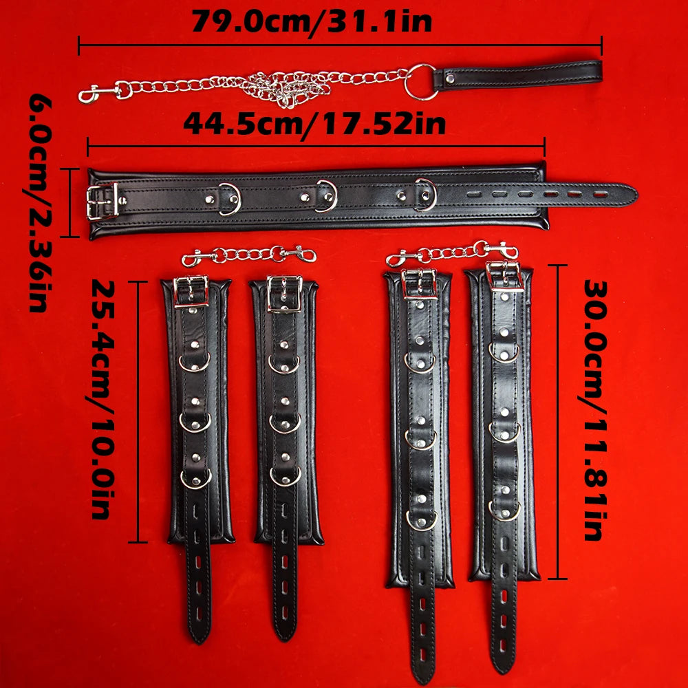 3PCS BDSM Set Kit,Thick Padded Sex Collar Handcuffs Ankle Cuffs Bondage Restraints,Adult Games for Couples