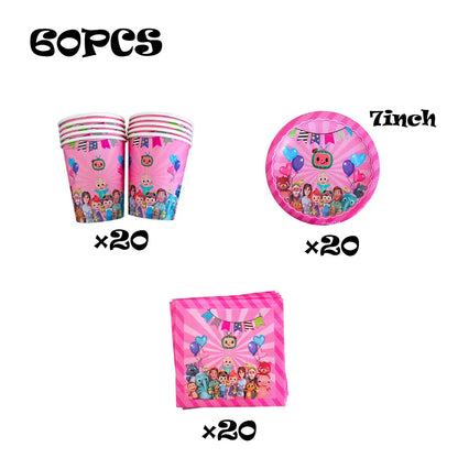 Cocomelon Birthday Party Decoration Tableware Set Birthday Cup Plate Napkin Tablecloth Cake Topper Balloon Party Favors Gifts