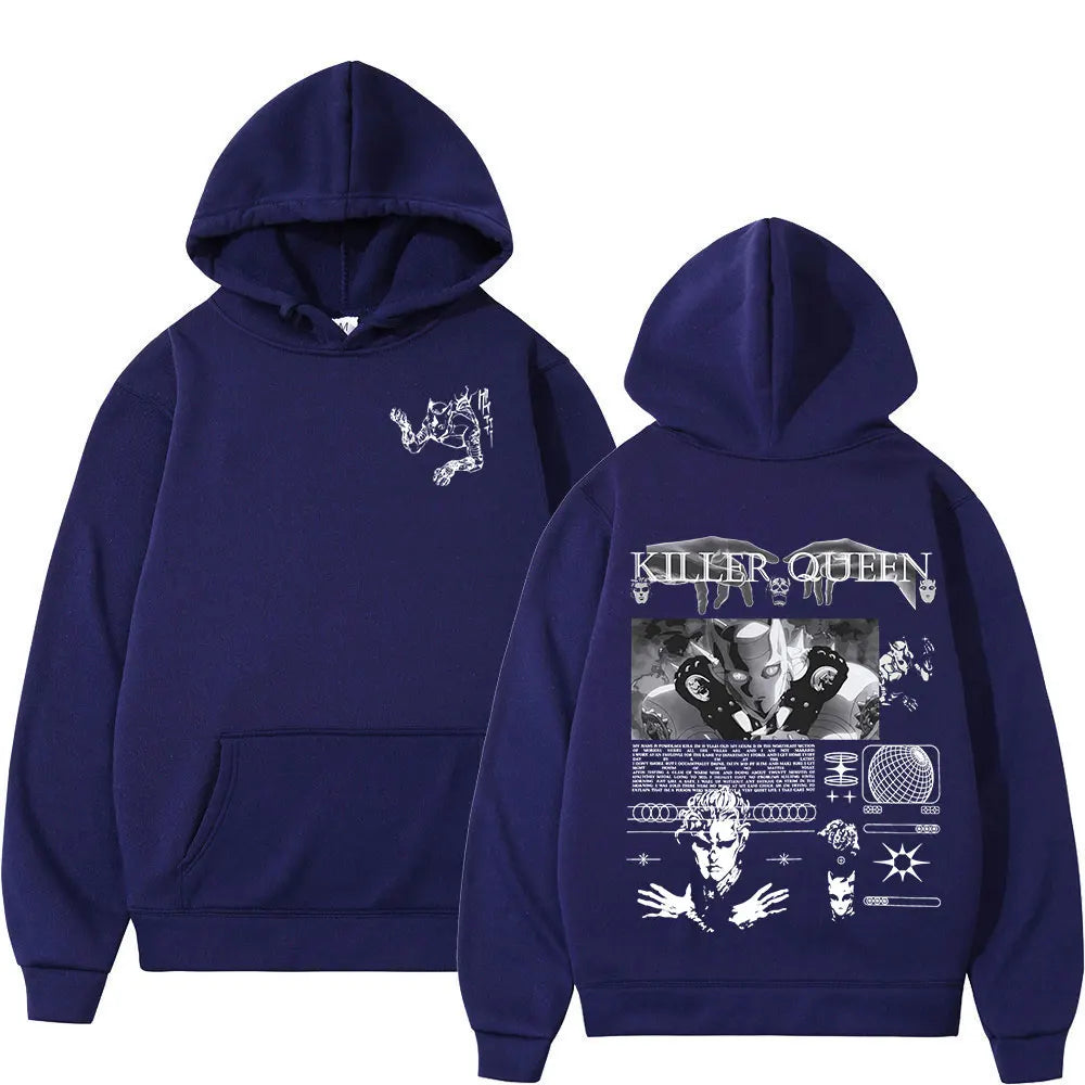 Anime Jojo Bizarre Adventure Hoodies Killer Queen Graphic Men Women Casual Sweatshirts Oversized Long Sleeves Fleece Pullovers