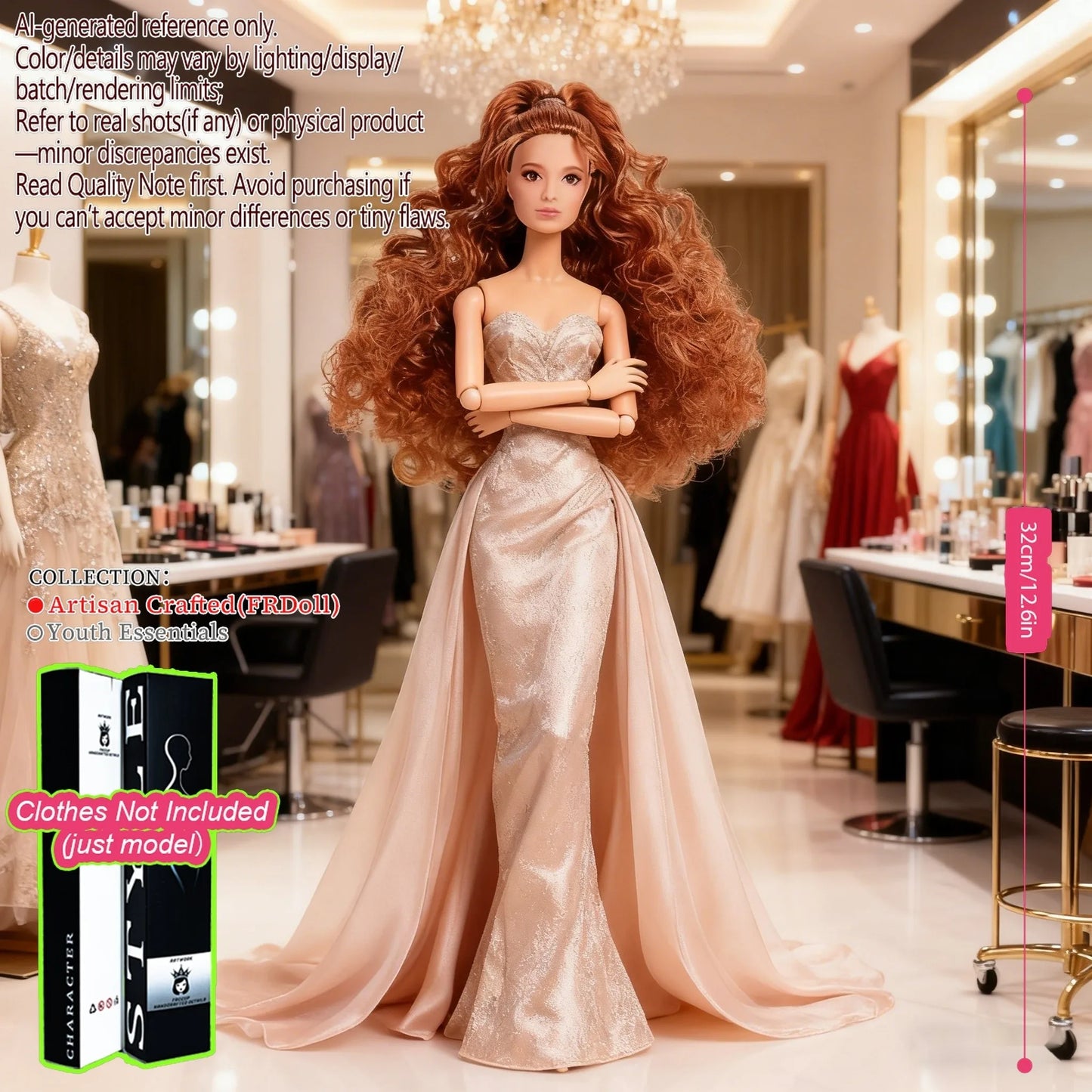 Multi-Poseable 12.6in 1/6 BJD - 12-Articulated, Realistic Makeup, Collector’s Gift, Desktop Display (No Clothing)