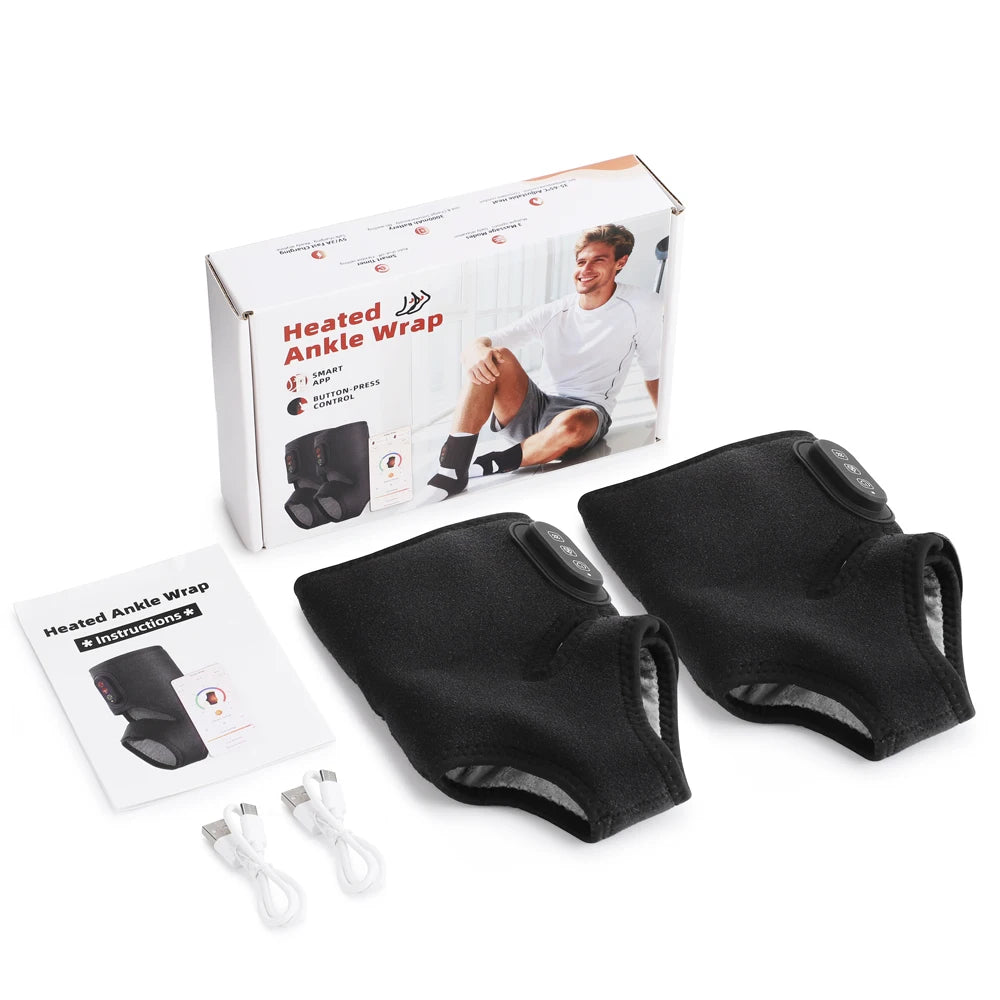 Electric Dual Ankle & Foot Massager 3 Levels Heat Vibration Hot Compress Ankle Massage Heated Wrap Support Brace Foot Protector