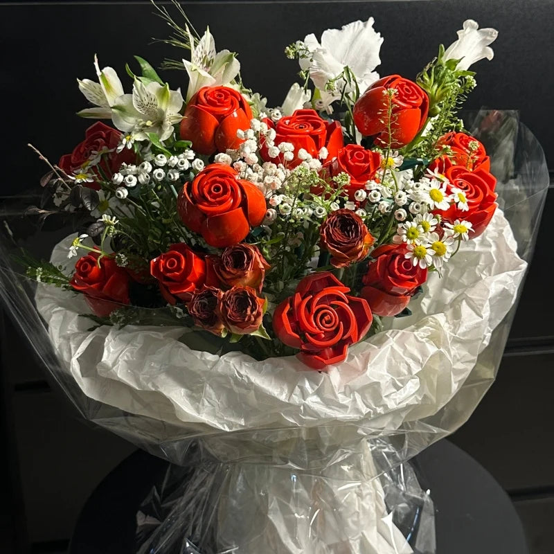 New 822PC Romantic Rose Flower Bouquet Building Blocks Valentine's Day Gift for Women/Men for Home Decor Gifts for Anniversary