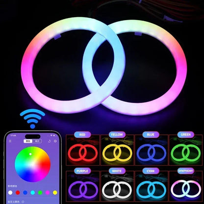 2PCS RGB Cotton LED Angel Eyes Halo Rings 60mm 70mm 80mm LED Headlight Lamps For Car UTV Motorcycle DRL Eyes APP Control