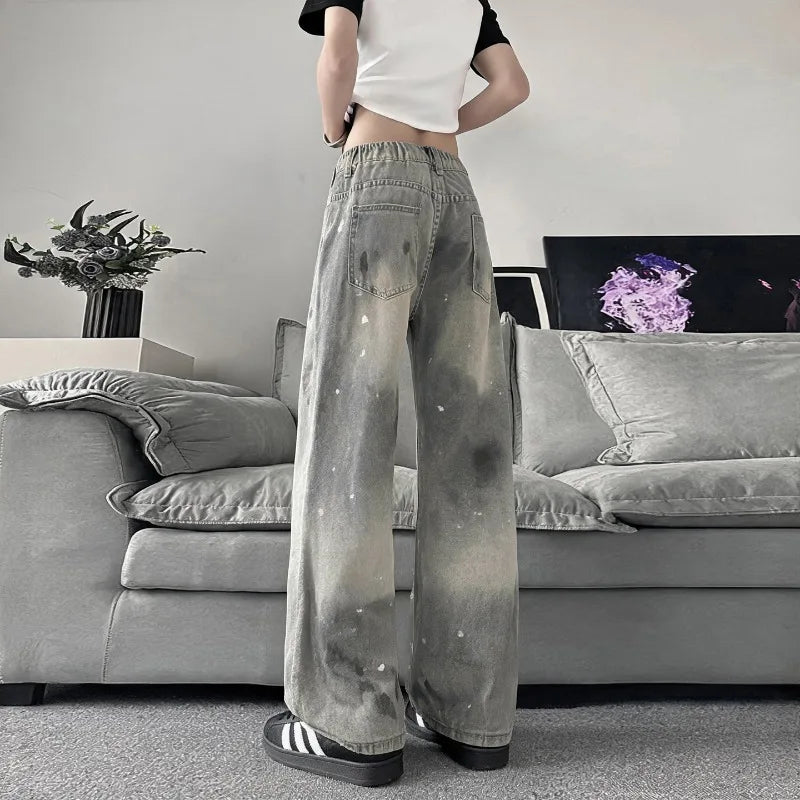 Original Retro Vintage Washed Distressed Men's Jeans American Street Style Casual Trendy Loose Fit Men's Pants Denim Urban