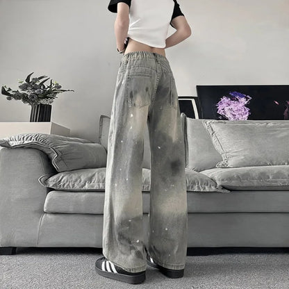 Original Retro Vintage Washed Distressed Men's Jeans American Street Style Casual Trendy Loose Fit Men's Pants Denim Urban