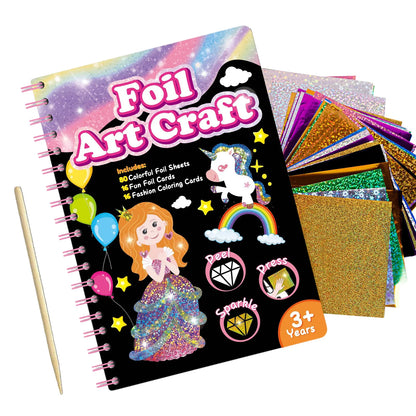 Foil Arts and Crafts Fun Art Supplies DIY Creative Travel Toys Art Supplies Coloring Books Gift for Girls Kids Ages 4-6-8-12