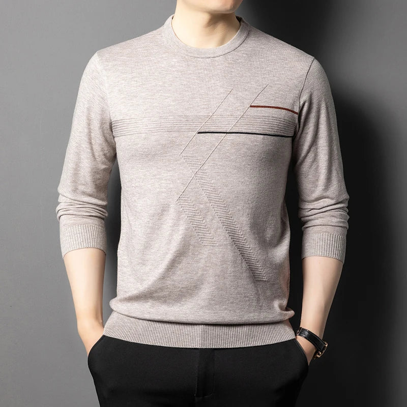 Anti-Pilling High-End Knit Men Pullover Sweater Jumper New Lightweight Round Neck Loose Fashion