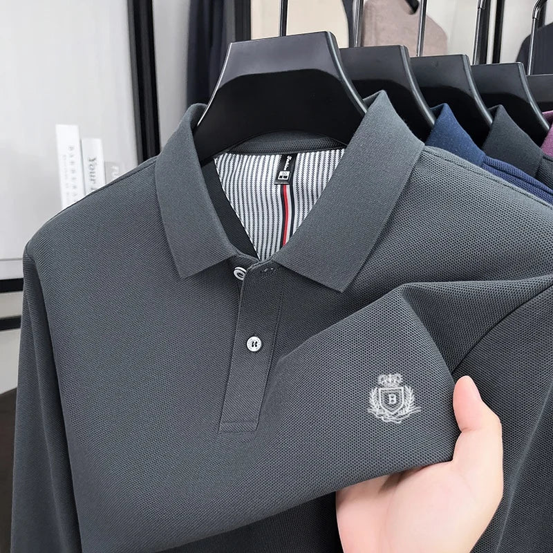 Spring and Autumn new men's long sleeved business casual fashionable comfortable POLO shirt exquisite brand embroidered golf top
