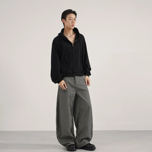 Unisex Black White Stripe Baggy Pants Wide Leg Loose Fit Contrast Color Casual Streetwear Hip Hop Y2K Trousers Men Women Fashion