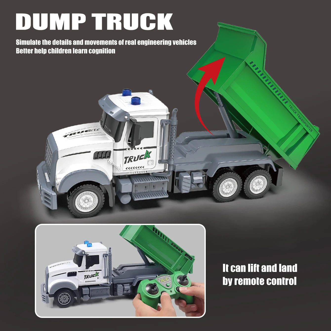 Remote control sanitation vehicle charging children's dump truck toy, RC remote control truck toy with light/sound effects