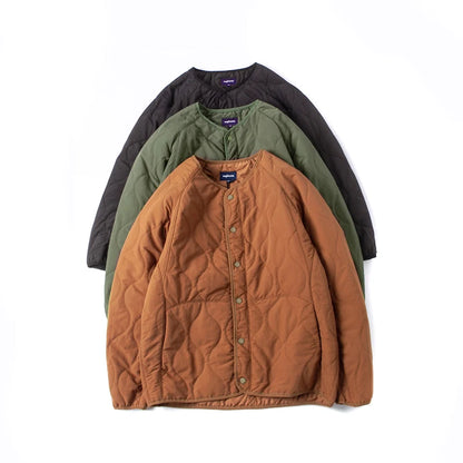 Retro Japanese Style Oversized Quilted Cotton Jacket Unisex No Collar Diamond Pattern Cotton Coat Couple Outerwear