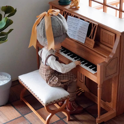 1/6 Doll House Model Furniture Accessories Solid Wood Upright Piano and Bench Set Bjd Ob11 Blyth Soldier Lol Miniatures Decor