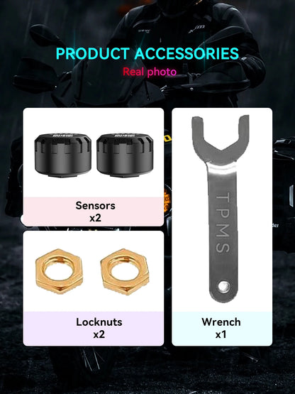 Motorcycle Tire Pressure Monitoring System Bluetooth TPMS for Motorcycles  Real-Time Tire Pressure & Temperature Monitor with