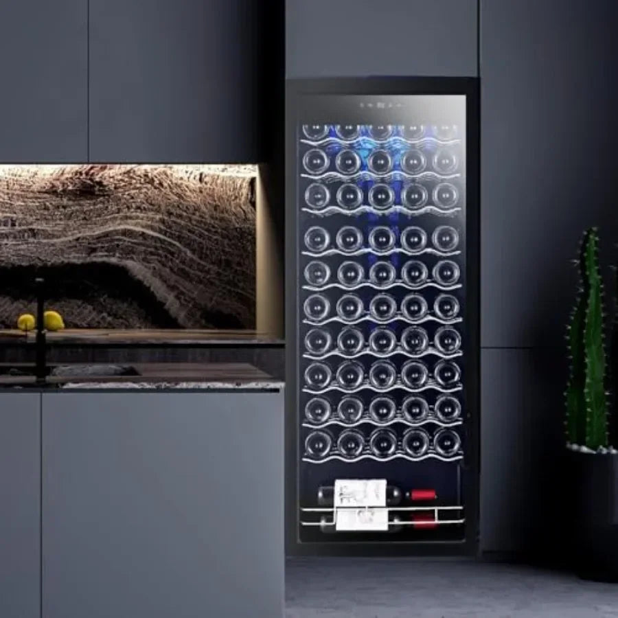 Wine cooler for home bar use, stainless steel, black, 46-bottle capacity with single-zone dual-temperature control for red, whi