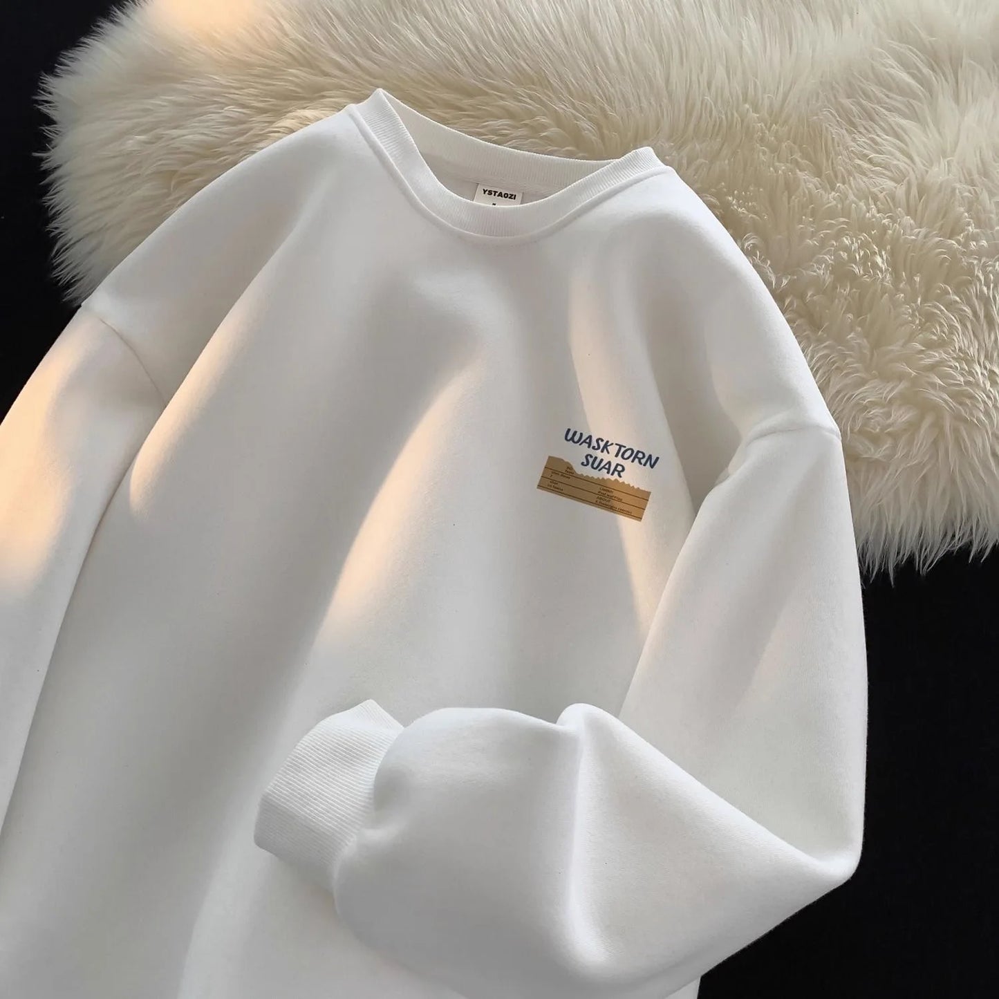 American Retro Fleece Lined Long Sleeve Letter Print Sweatshirt Unisex Autumn Winter Casual Fashion Versatile Men's Women's Top