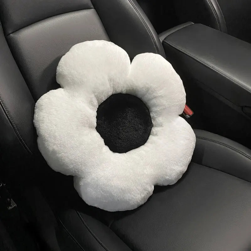Winter New Cartoon Plush Car Cushion Simple Black White Thickened Anti Slip Women's Auto Seat Pad Cute Interior Modification