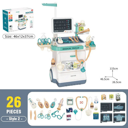 Doctor Kit Set Mobile Medical Station Cart with Injection Stethoscope Hospital Tool Doctor Role Play Toy Kid Birthday Xmas Gifts