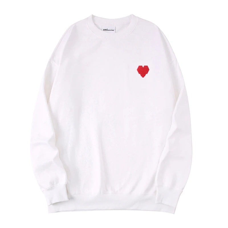 AMI AMORING2025 New Fashion Trend Brand Embroidered Love A Hoodie Women's Simple Couple's Wear Men's Loose Round Neck Pullover