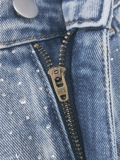 Men's Jeans Street Loose Printed Denim Trousers Hip Hop Going Out Hot Diamond Rhinestone Wide Leg Pants Y2K Clothing