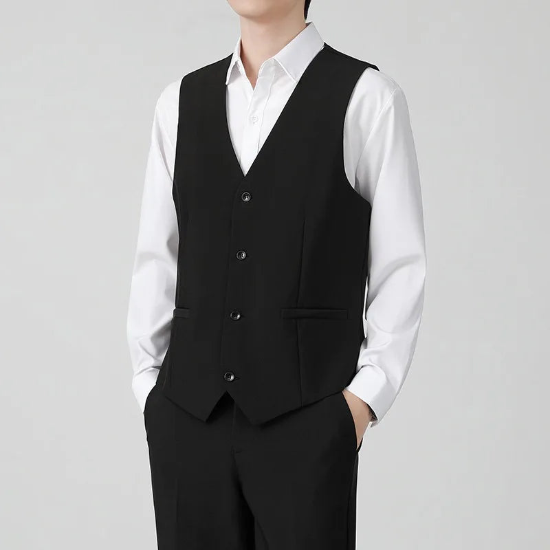 British Style Men's Business Double Row Button Suit Vest Casual Slimming Wedding Best Man Clothes Fashionable Plain Color