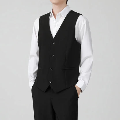 British Style Men's Business Double Row Button Suit Vest Casual Slimming Wedding Best Man Clothes Fashionable Plain Color