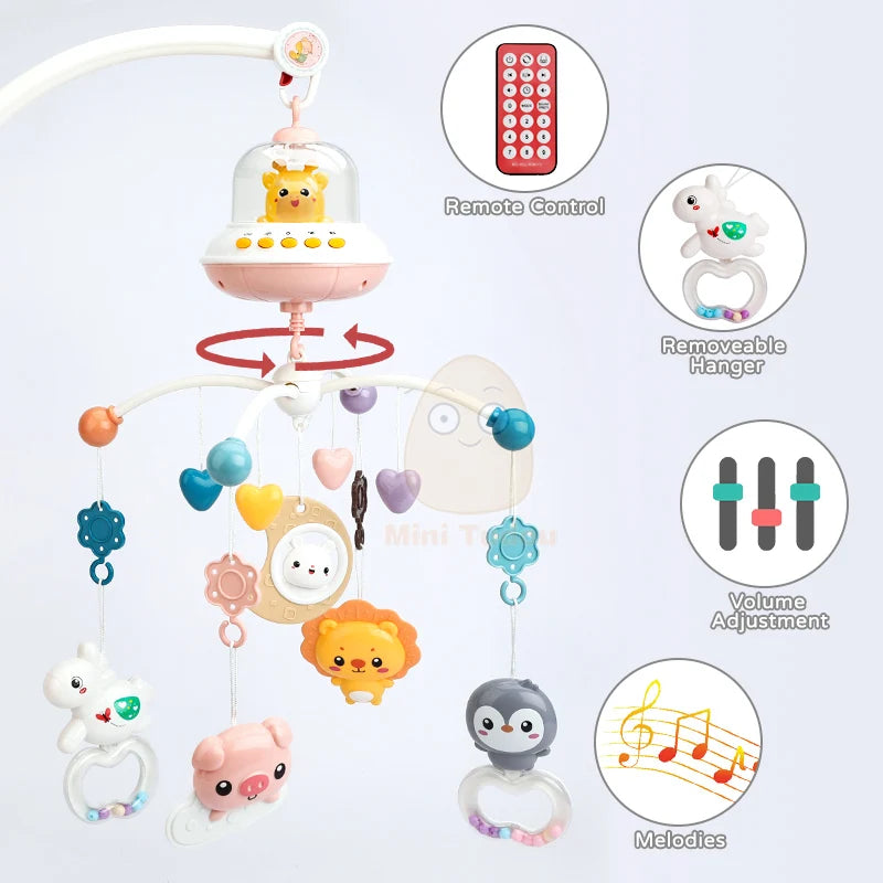 Baby Toy 0 12 Months Crib Mobile Musical Rattle For Newborn Music Box Projector Rotating Holder Bed Bell Infant Gifts
