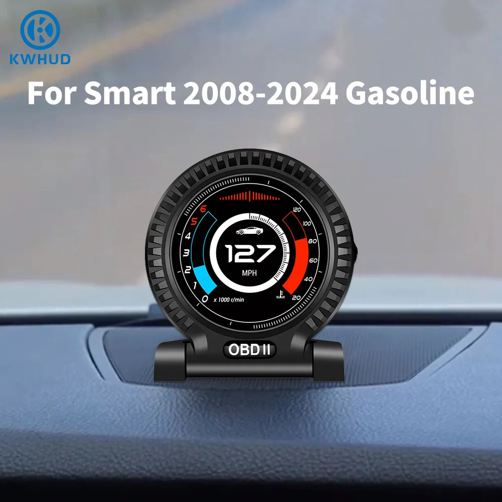 KWHUD HUD OBD2 Head-up Display Car Digital Speedometer RPM Clock Water/Oil Temp Meter for Smart Fortwo 453 451 450 2008-2024