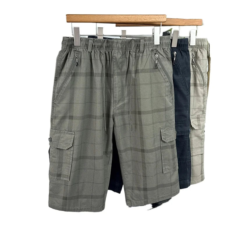 Men's Cargo Shorts New Summer Breathable 100% Cotton Thin Plaid 7-Point Pants Sports Casual Minimalist Style Comfortable Daily