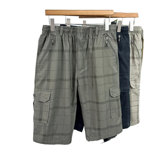 Men's Cargo Shorts New Summer Breathable 100% Cotton Thin Plaid 7-Point Pants Sports Casual Minimalist Style Comfortable Daily