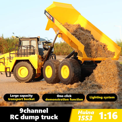 Huina 1553 RC Truck 2.4G Remote Control Alloy Dump Excavator Electric Tractor Engineering Vehicle Model Kid Toy Boy Xmas Gifts