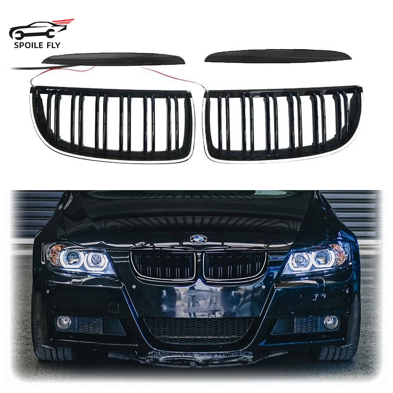 For BMW 3 Series 2005-2008 E90 E91 325I 328I 335I High Quality ABS Car Front LED Racing Grills Body Kit Grille Glossy Black