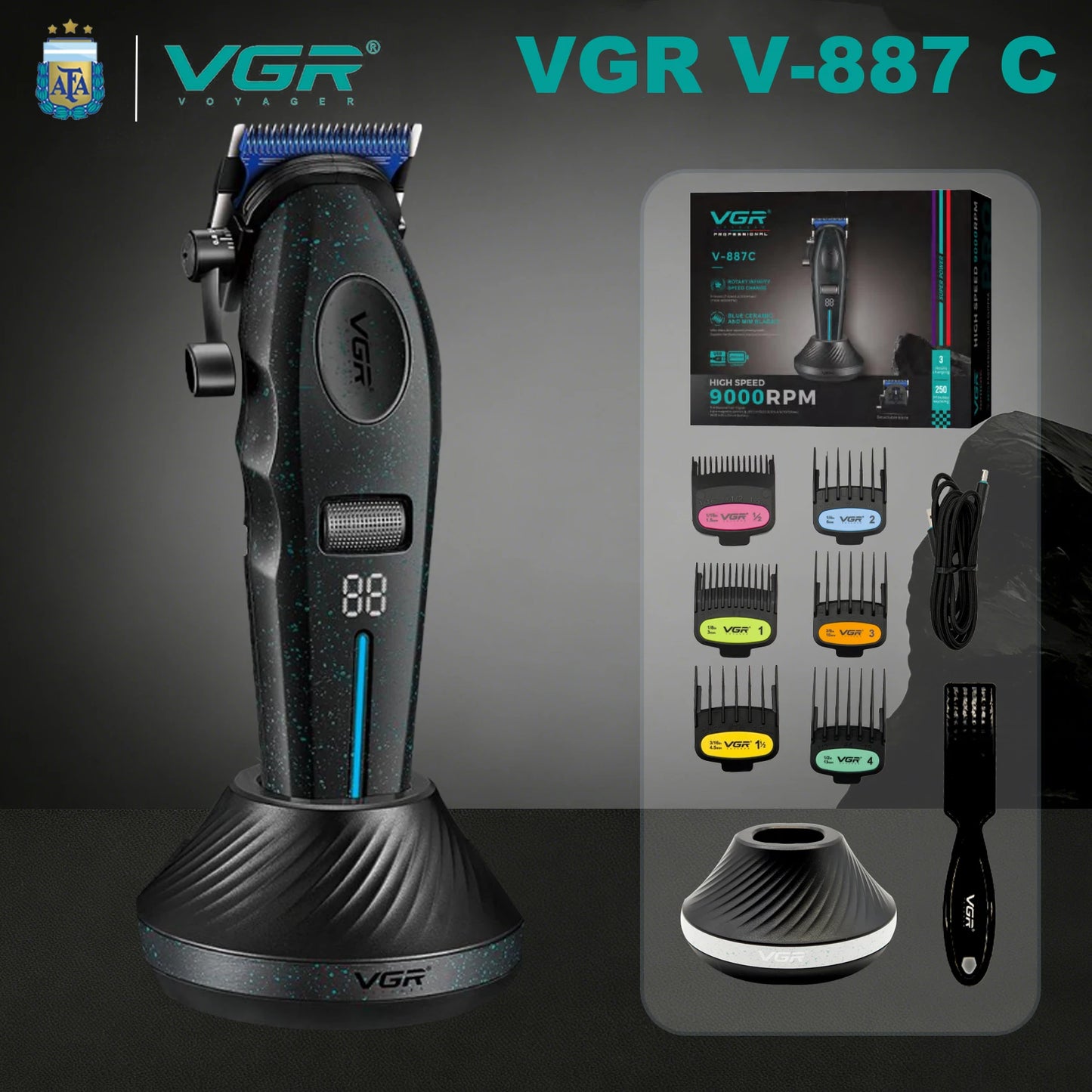 VGR Hair Clippers Professional Rechargeable Right Taper Trimmer 9000RPM Blue Ceramic Blade Hair Clippers For man V-887 V-887T