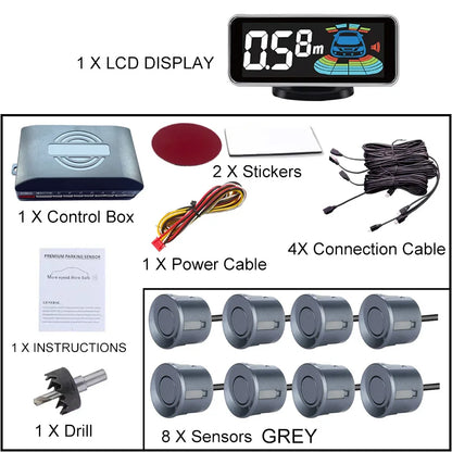 8 Radar Parking Sensor Kit Backlit LED Display Parktronic Backup Detector Assistant Car Parking System