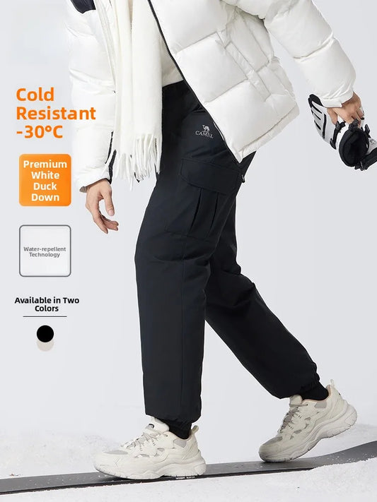 Waterproof down Fleece Thick Casual Trousers for Men And Women Couple Winter Outdoor Sports Pants Youth Style Long Polyester ...