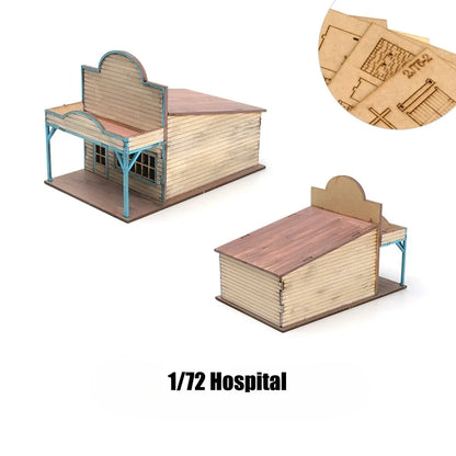 1/72 Scale Western Town Wooden Model Kit DIY Assembly for Display and Scene Building