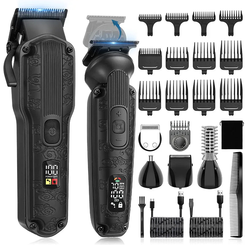 2PC Professional Hair Cutting Machine Cordless Beard Trimmer Electric Clipper for Men USB Rechargeable Barber Tool