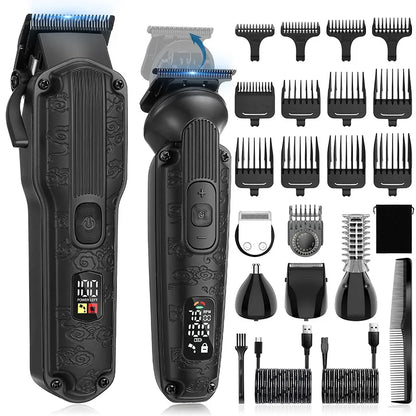 2PC Professional Hair Cutting Machine Cordless Beard Trimmer Electric Clipper for Men USB Rechargeable Barber Tool