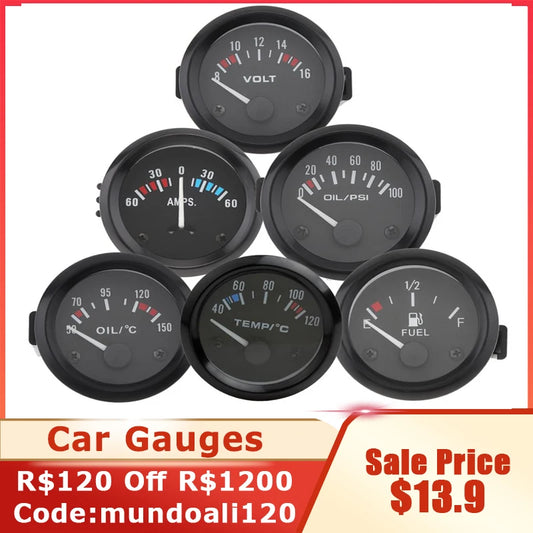 Car Ammeter Voltmeter  Universal  12V 60-0-60 AMP Ammeter Gauge Volt Meter 2" 52MM for Boat Truck ATV AMP Meter Measure for Cars