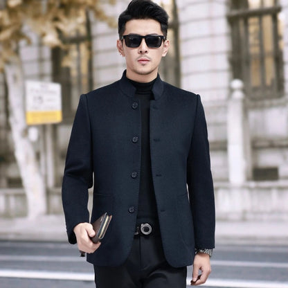 QYLVAWOY Men's Wool and Trench Coats Man Jacket Cashmere Stand Collar Jackets Goose Down Liner Thicken Clothes for Man High-end
