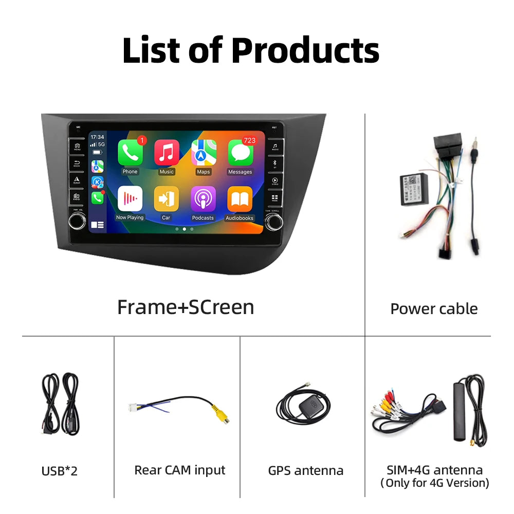 Jundof 2 Din Android 12 For Seat Leon 2 MK2 2005-2012 Car Radio Multimedia Video Player Carplay Stereo Autoradio DVD IPS Screen