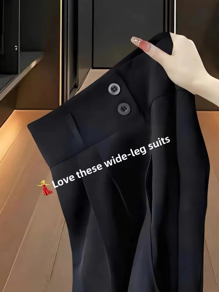 High Waist Straight Leg Suit Pants Women's Summer Thin Large Size Fat MM Hip Covering Slim Wide Leg Trousers Korean Style
