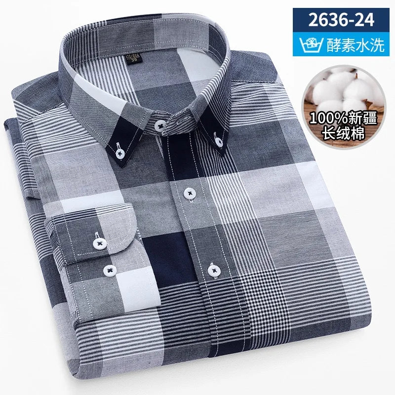 Men's long sleeve shirt pure cotton breathable comfortable business casual slim top shirt trend spring and summer formal wear