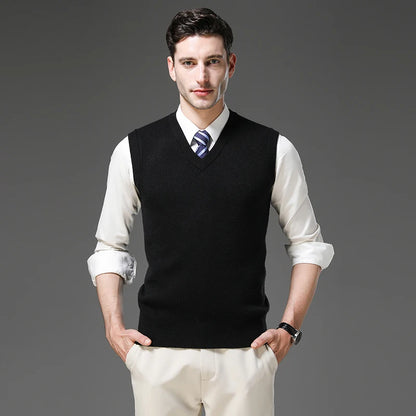 Top Grade Anti-Pilling Thick New Autum Winter Fashion Brand V Neck Business Casual Men Knit Pullover Sweater Vest Sleeveless