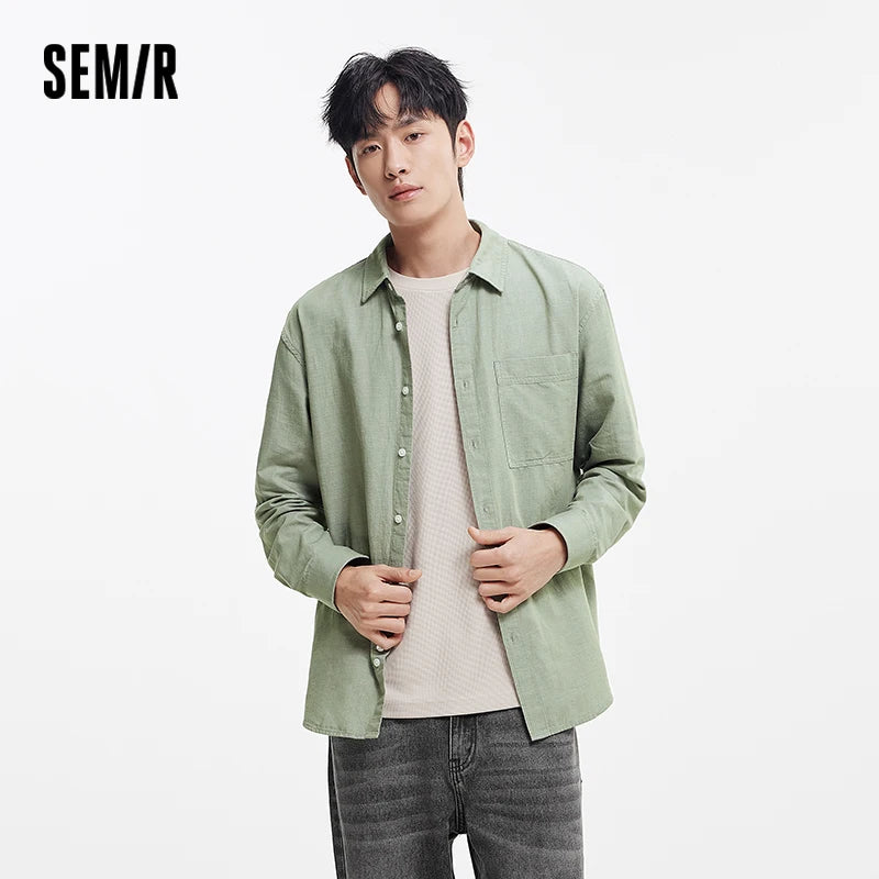 Semir Long Sleeve Shirt Men Cotton and Linen Shirt Coat 2025 New Summer Style Top for Commuting and Leisure
