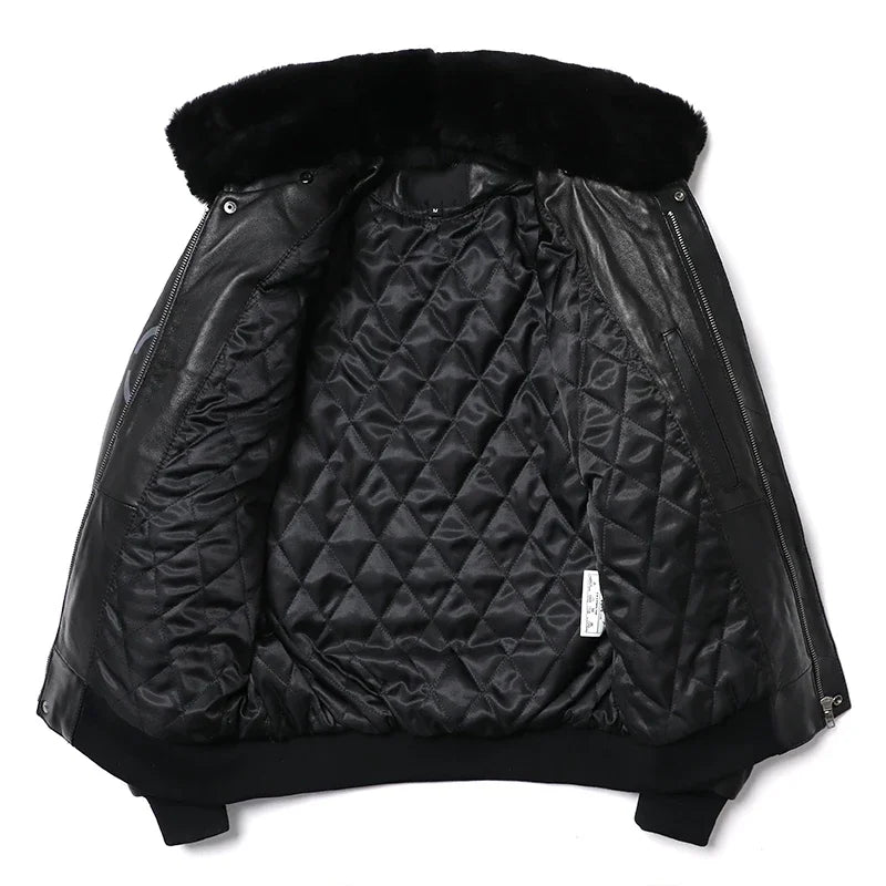 New Wool Collar Indian Embroidery Sheepskin Coat Genuine Leather Jacket Men's  Air Force Cloth Flight Jackets Clothes