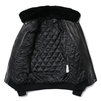 New Wool Collar Indian Embroidery Sheepskin Coat Genuine Leather Jacket Men's  Air Force Cloth Flight Jackets Clothes
