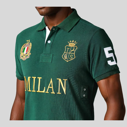 Men's High-Quality Cotton Polo Shirt ITALY GREEN Cotton Embroidered 'MILAN' Symbol Leisure Sport New Year's Gift for Men