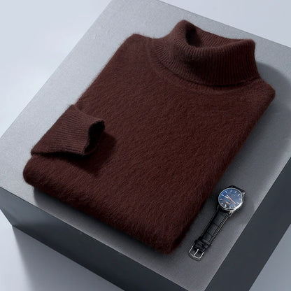 Autumn and Winter Men Loose Turtleneck 100% Mink Cashmere Sweater Men's Casual Thermal Pullover Solid Color Knit Plus-Size Top